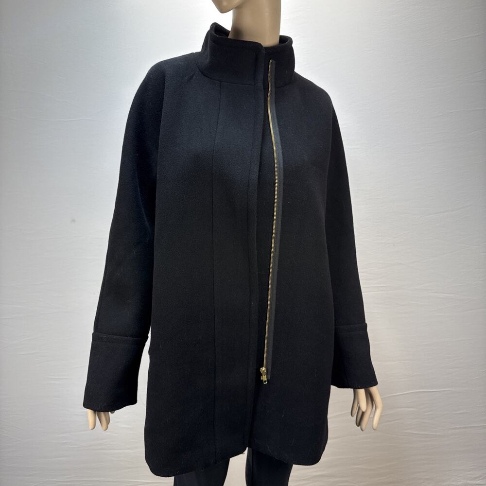 J Crew Womens Classic City Coat Size 12 Black Wool Blend Mock Neck Minimalist‎ - Picture 6 of 8